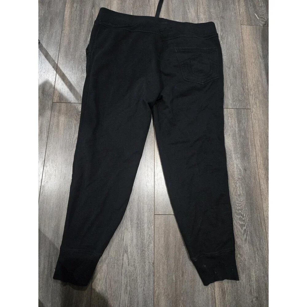 True Religion XL Black Fleece Joggers Gold Horseshoe Logo Sweatpants Mens